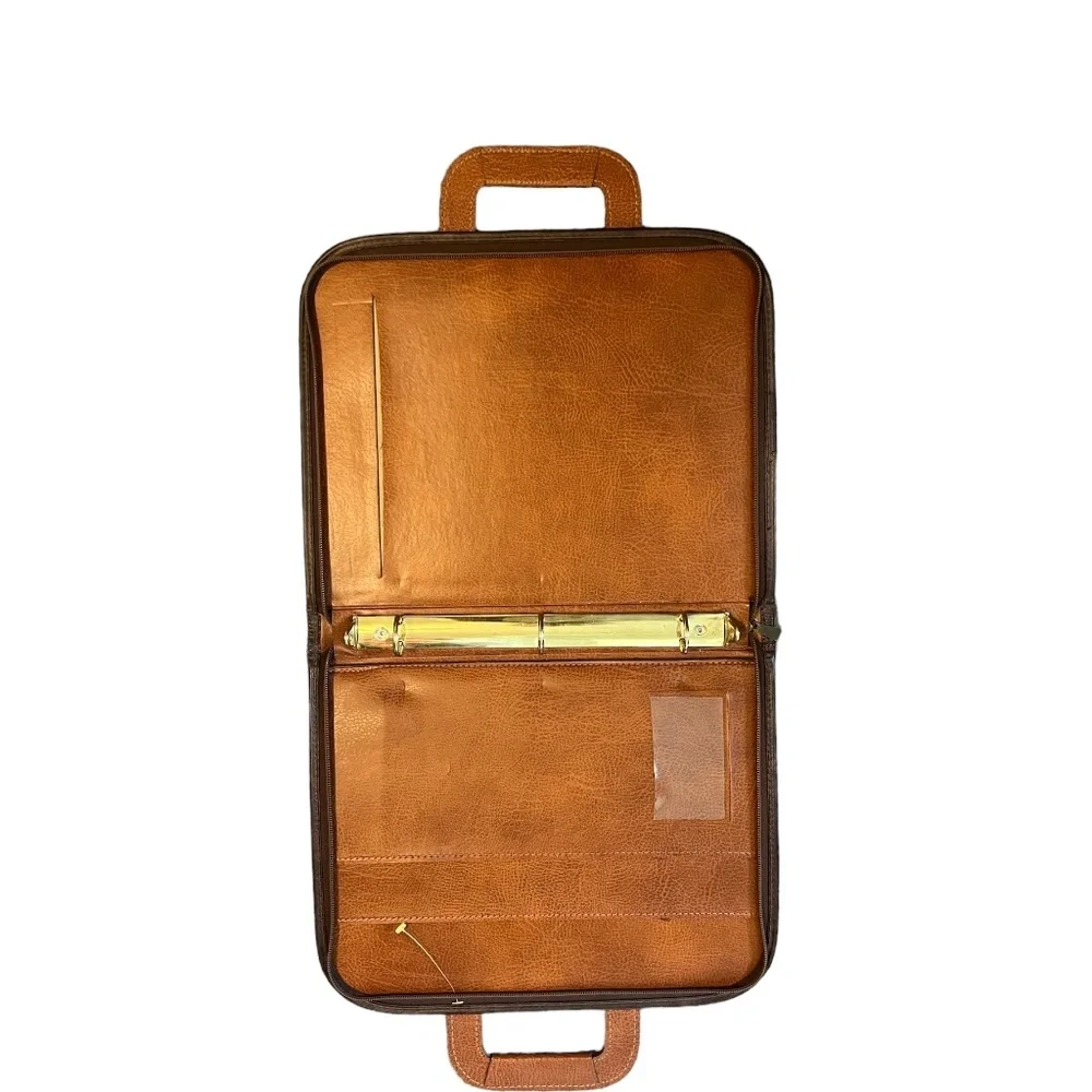 Handmade Brown Leather Portfolio/Document Binder Textured Leather Top Handle Bag